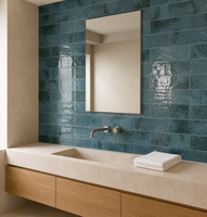 Carreaux muraux 75x300mm bleus effet métro, en céramique brillante, pour cuisine, salle de bain, restaurant, hôtel, faits à la main
