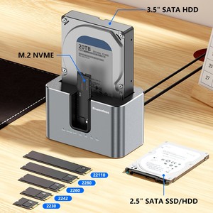 Dual bay bên ngoài nhôm USB-C Adapter NVMe SSD SATA SSD <span class=keywords><strong>HDD</strong></span> cloner bao vây Tương thích với PCIe 2.5 <span class=keywords><strong>3.5</strong></span> đĩa cứng 10gbps - Product Image 2