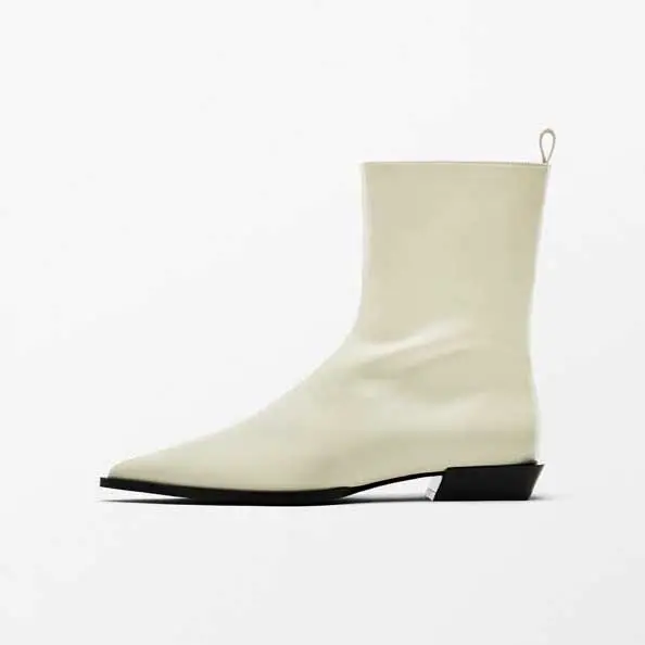 Women's Shoes 2023 New White Pointed Toe Simple Genuine Leather Ankle Boots Flat Customized Logo Women's Boots