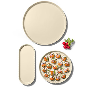 Bandejas de plástico de 40 cm de diámetro para servir comida rápida decorativa opaca de polipropileno Beige moderno de construcción robusta y duradera - Product Image 2