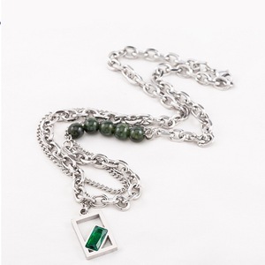 Collana Classica alla Moda in Stile <span class=keywords><strong>Maschile</strong></span> e <span class=keywords><strong>Femminile</strong></span>, Semplice ed Elegante, in Pietra Naturale a Doppio Strato, Acciaio Inossidabile Placcato Oro 18K - Product Image 5