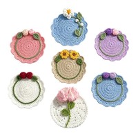 Nouveaux dessous-de-verre en crochet faits main, motif rose, tapis de table tissés, petits dessous-de-verre ronds à fleurs résistants à la chaleur, sets de table