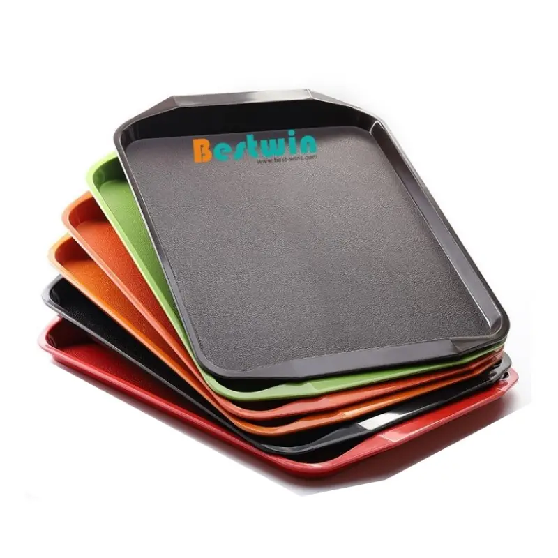 Bandejas de plástico PP para servir comida rápida, suministros para restaurantes y Catering, con mango, color negro