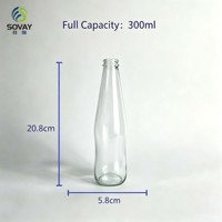 Bouteille de boisson en verre transparente élégante de 275 ml, vide, incurvée, avec filetage, en verre recyclable, impression de logo personnalisée disponible