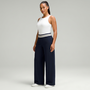 <b>Women</b> Casual Wide Leg <b>Pants</b> Set Striped Folded Waistband High Waist Loose <b>Trousers</b> Long Basic Tank Top Polyester/Cotton Summer - Product Image 1