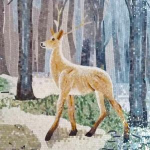 Cerf des <span class=keywords><strong>bois</strong></span> personnalisé fait à la main glace <span class=keywords><strong>Jade</strong></span> verre mosaïque murale wapiti à longues cornes décoration murale naturelle forêt série mosaïque Puzzle carreaux - Product Image 2