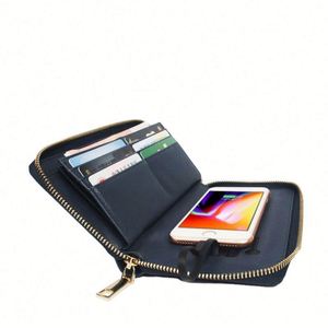 Factory Direct Sale Vintage <b>Long</b> Smart Leather <b>Wallet</b> Wireless Charger Power Bank LED Light Logo Cover Closure Unisex - Product Image 2