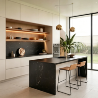 Meubles de cuisine modernes KOJOON, armoires de rangement en bois bleu marine, meubles intelligents en bois massif, îlot de cuisine de luxe, ensemble d'armoires de cuisine
