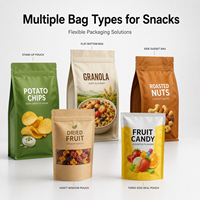 Sachet d'emballage alimentaire en gros à fond plat avec fermeture éclair refermable pour biscuits, craquelins, chips et autres snacks