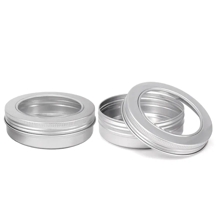 Pots ronds en aluminium imprimés colorés de 100ml, grandes boîtes rondes en métal, boîte à thé avec fenêtre