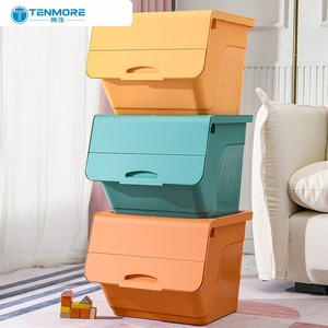 Bac de rangement pour jouets d'enfants de grande capacité, boîte de rangement empilable pour vêtements avec couvercle rabattable à l'avant pour salle de jeux et crèche - Product Image 4