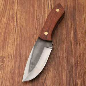 <span class=keywords><strong>Couteau</strong></span> à lame fixe au look forgé avec manche en bois de rose, <span class=keywords><strong>couteau</strong></span> droit vintage de chasse et de survie, acier 5Cr15MoV, outil de camping en plein air - Product Image 2