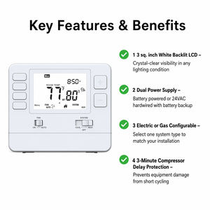 <span class=keywords><strong>Thermostat</strong></span> <span class=keywords><strong>d</strong></span>'<span class=keywords><strong>ambiance</strong></span> numérique de base TP825 <span class=keywords><strong>pour</strong></span> systèmes de chauffage et de refroidissement multi-étages - Product Image 5