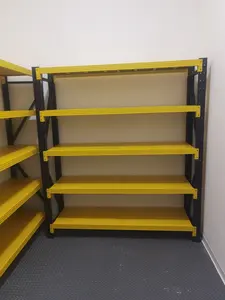 Benutzer definierte schwarz-gelbe 4-stufige Metall lager regal mittelschwere Stahl regale 200 kg Schicht für Garagen und Lager - Product Image 6