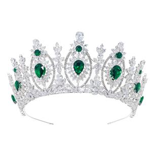 Couronne de mariée européenne américaine Diadème Zircon Bandeau Chapeaux Baroque Accessoires de cheveux transfrontaliers Diadèmes de mariage en cuivre de grande taille - Product Image 1