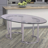 Table à manger contemporaine de luxe avec plateau en verre trempé transparent, design en bambou, pieds en acier inoxydable portables, meubles de salle à manger