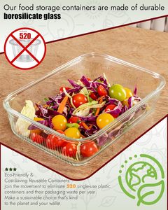 Ensemble de boîtes de rangement en verre pour la cuisine, compatibles micro-ondes, sans BPA, avec couvercle en verre trempé, résistant au congélateur et au lave-vaisselle - Product Image 4