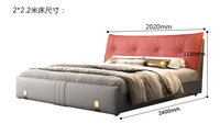 Lit double de 2 mètres de style italien, luxe léger, en cuir véritable, avec rangement, cadre en bois massif - Nouveau lit élégant haut de gamme