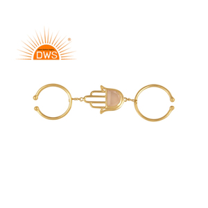 Rose Chalcedony Gemstone Ring Yellow Gold Plated 925 Silver Statement Fashion Girls Ring Jewelry Manufacturer - Product Image 1