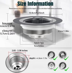 3 in 1 Kitchen <b>Sink</b> Drain <b>Strainer</b> and Stopper Combo, Stainless Steel Pop up Kitchen <b>Sink</b> Stopper, <b>Sink</b> Drain <b>Strainer</b> for Stand - Product Image 4