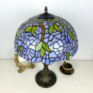 LongHuiJing 16Inch Wisteria Stained Glass Dome Table Lamp Flexible Eco-Friendly AC Blue Purple Shade Simple Design for Living - Product Image 6