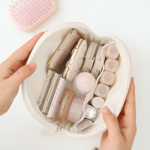 Trousse de toilette portable Beilian, demi-cercle, beige et noir, pour voyage, rangement organisé, avec fermeture éclair - Product Image 1