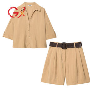 GX2226时尚夏装精品性感街头穿短袖v领衬衫和腰带短裤2件套 - Product Image 3