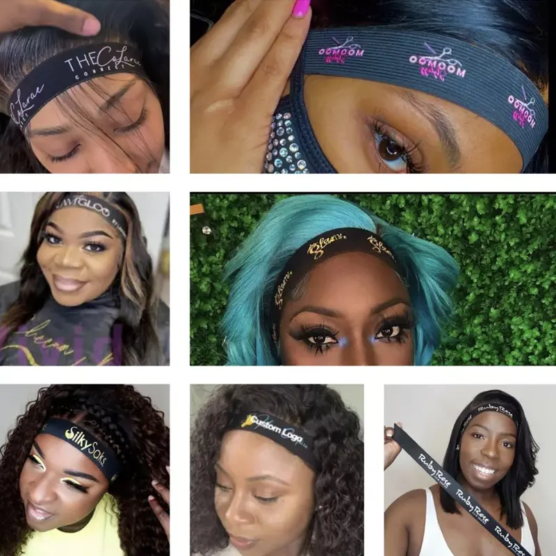 Özel etiket ayarlanabilir için özel elastik bant dantel saç dantel eriyik bant tasarımcı elastik bantlar peruk