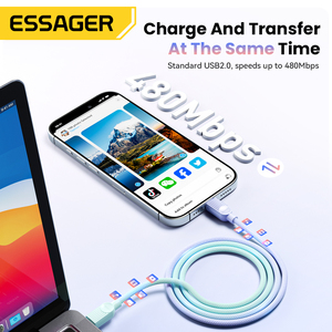 ESSAGER ES-X73 Premium coloré tressé 1 2 mètres 3A 2.4A 29W charge rapide Usb Type C à Ip câble de chargeur de téléphone - Product Image 5