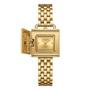 Nouvelle montre de luxe rétro à clapet, petite montre carrée pour femme, en acier doré, étanche, à quartz, montre haut de gamme transfrontalière - Product Image 5