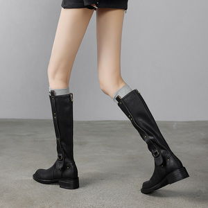 Botas largas retro de goma marrón de tacón medio grueso para mujer, botas ecuestres bonitas con cremallera en la espalda para caballero - Product Image 3