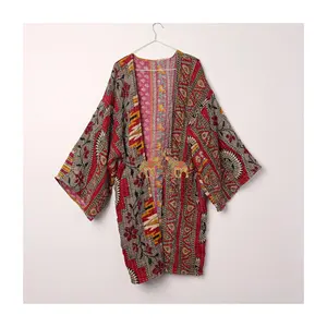 Women handmade traditional coat women kimonos boho robes vintage kantha jacket kantha kimono beach wear women apparel