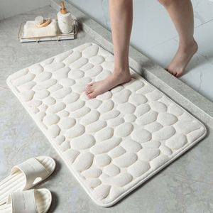 Tapis de bain antidérapant en polyester gaufré motif pavé, avec support en latex amortissant, résistant aux taches, adapté aux animaux domestiques et antimicrobien - Product Image 1