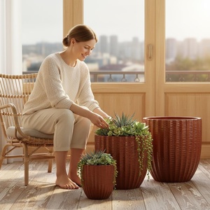 Pots de fleurs en céramique au design classique et moderne, durables, pour l'intérieur et l'extérieur, avec trous de drainage, finition émaillée, vente en gros - Product Image 2