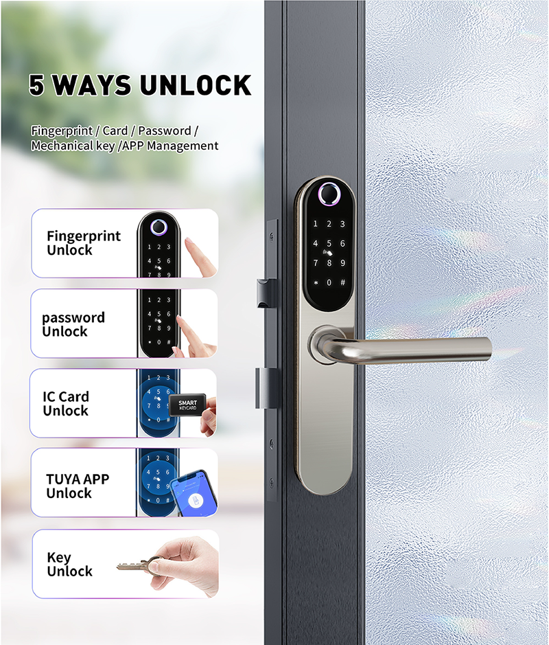Tuya App-Controlled WiFi Keyless Entry Aluminum Alloy Steel Lock Fingerprint Recognition Memory Card Grade C Security for · image 5
