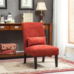 DB Pisano Contemporary Red Armless <b>Accent</b> <b>Chair</b> with Pillow Chenille Fabric for <b>Living</b> <b>Room</b> - Product Image 1