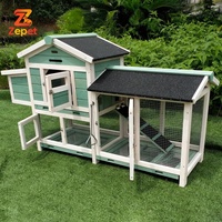 Enclos à lapins en bois cyan spacieux et écologique de qualité supérieure avec fermeture auto-agrippante, motif uni, pour l'élevage de petits animaux en extérieur dans le jardin