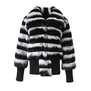 Jaket bulu kelinci Rex musim dingin mewah kualitas tinggi mantel bulu Chinchilla asli untuk wanita