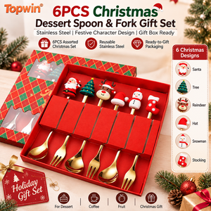 Cuchara y Tenedor de Café de Metal para Regalo de Navidad 2025, Juego de Cucharas de Acero Inoxidable 304 con Caja - Product Image 1