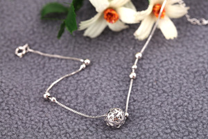 Tobillera de <span class=keywords><strong>Plata</strong></span> de Ley 925 para mujer, pulsera de tobillo con bola Manual, joyería para pies - Product Image 5