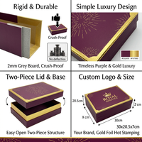 Boîte cadeau de luxe personnalisée en carton rigide avec couvercle et base en deux parties, motif soleil doré et violet, pour bijoux, cosmétiques, chocolats