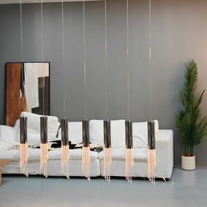 Luminaire suspendu moderne en cristal à tube long pour salle à manger, îlot de cuisine, lustre linéaire pour la décoration de la maison - Product Image 3