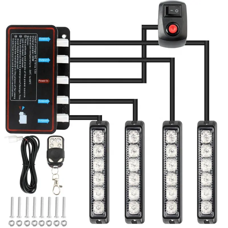 Quattro luci con un controller griglia per auto superficie flash luci stroboscopiche griglia per veicoli camion luci stroboscopiche 4x6 led