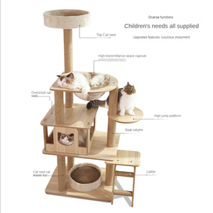 Albero per Gatti Ecologico in Legno con Tiragraffi e Giocattoli, Mensola da Arrampicata a Parete - Product Image 3