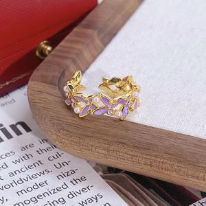 HJ70 New China Ancient Palace Trendy Emaille Vergoldeter Öltropfen Ring Damen blume Schmetterling Nische Licht Luxus Hochwertig - Product Image 6