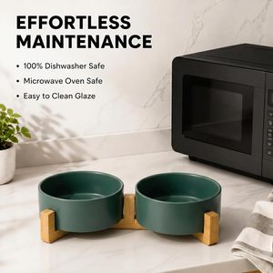 <b>Ceramic</b> Pet Bowl with Bamboo Stand Elevated Pet Food & Water Dish Non-Slip Eco-Friendly Feeder for Cats <b>Dogs</b> - Product Image 5