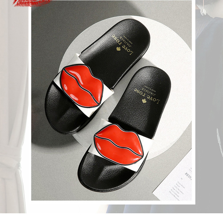 Fashion Lip Women Flat EVA Home Slippers Non-slip Indoor Outdoor EVA PVC Slides Shoes
