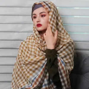 Lady Fashion Gingham invierno lana hijab musulman pashminas bufanda Plaid Plat turbante Kashmiri chales para mujeres productos de invierno 2023