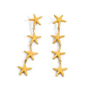 Boucles d'oreilles pendantes géométriques en acier inoxydable plaqué or 18 carats pour femmes, bijoux tendance - Product Image 5