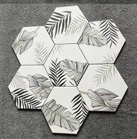 Carrelage mural hexagonal moderne en porcelaine 200x230mm avec motif feuille de Monstera, antidérapant, antibactérien, pour hall et hôtel